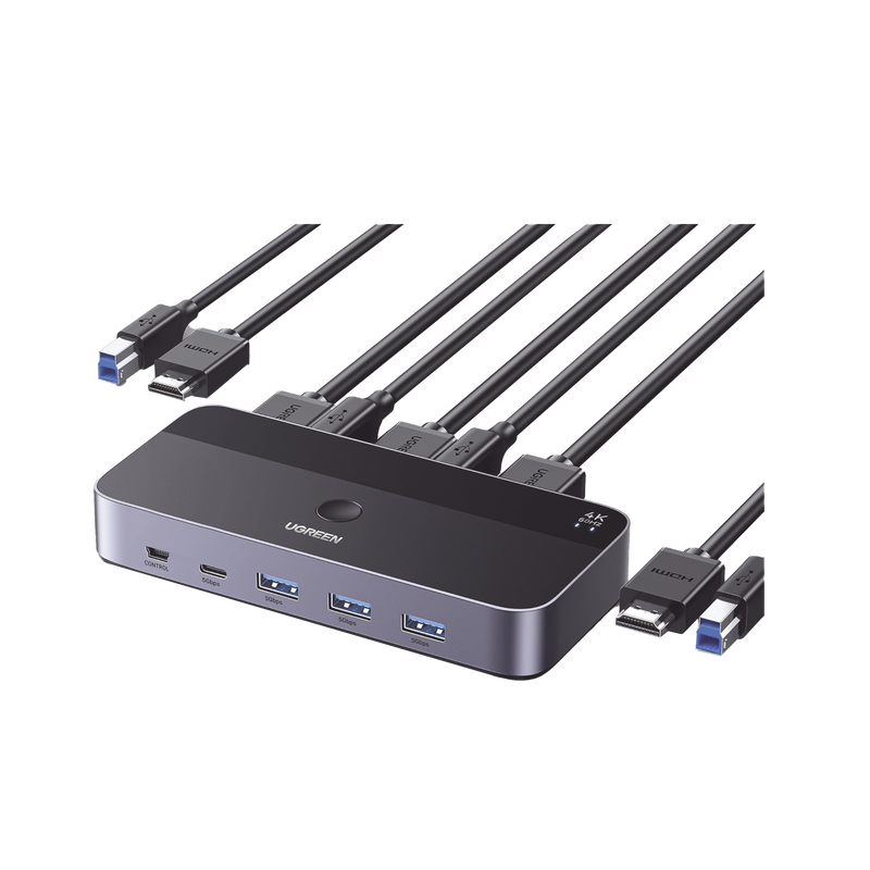 15707 Conmutador KVM HDMI 4K | HDMI 2.0 | 2 Entradas 1 Salida | 4 Puertos USB 3.0 (3 USB-A *1 USB-C) | Soporta 4K@60Hz | HDR | Indicador Led | Compatible Win, MacOs y Linux | Carcasa de Aluminio.