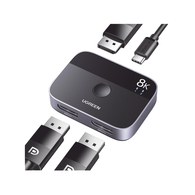 15708 Conmutador DP 1.4 8K | HDMI Splitter 2 Entradas a 1 Salida | Bidireccional | 3D | HDR10+ | Dolby Atmos | 240Hz | 48Gbps | Compatible Free-Sync/G-Syng | Sincronización de Audio | Potentes Chips de Última Generación.