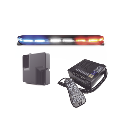 Kit de Sirena, Bocina y Torreta de 47", Serie 16 con 300 LEDs, Dual Color, Frente: Rojo/Blanco, Azul/Blanco, Trasero: Rojo/Ámbar, Azul/Ámbar - Toer