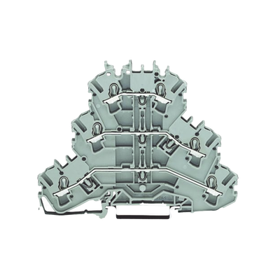 Borna de Paso Triple, 3 Niveles, 6 Puntos de Conexión, Push-in CAGE CLAMP®, 2.5 mm², 24 A, 500 V, Aplicaciones Ex e II, Carril DIN, Gris