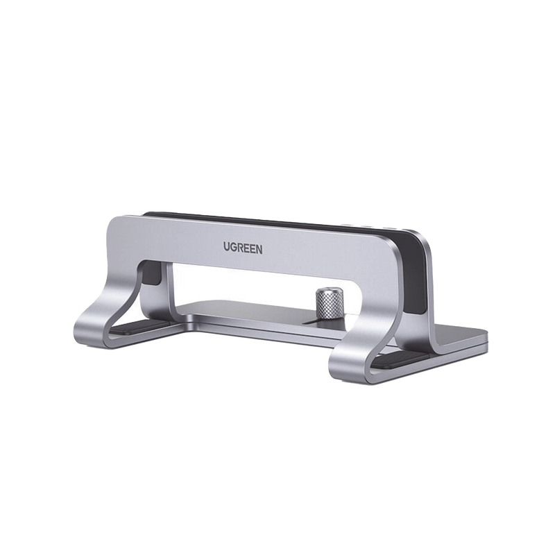 20471 Soporte Vertical para Laptop / Adecuado para escritorio / Anchura Ajustable (12-26mm) / Amplia compatibilidad / Anti-Arañazos / Anti-Deslizante /Ajustable Mediante Tornillos / Color Plata / Aluminio + Silicona