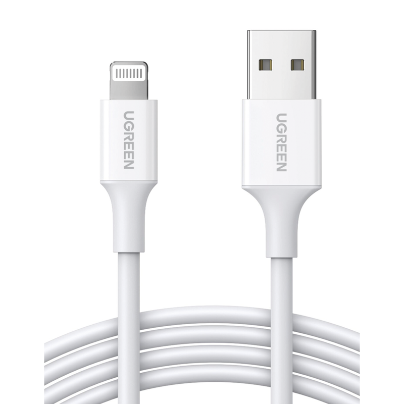 20728 Cable USB-A a Lightning | 1 Metro | Certificado MFi | Carga Rápida 5V/2.4 A| 480 Mbps | PD | Conector C89 | Adecuado para iPhone, iPad y iPod | Protección Integrada | Caja de ABS | Cubierta de TPE | Color Blanco.