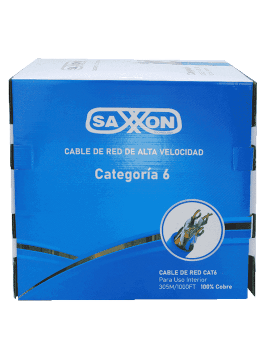 SAXXON OUTP6COP305B - Cable UTP Cat6 100% cobre, 305 metros, bobinado REELEX, color azul para interior. Certificado ISO9001, UL 444, RoHS, ANSI/TIA/EIA. Ideal para redes de datos y video.