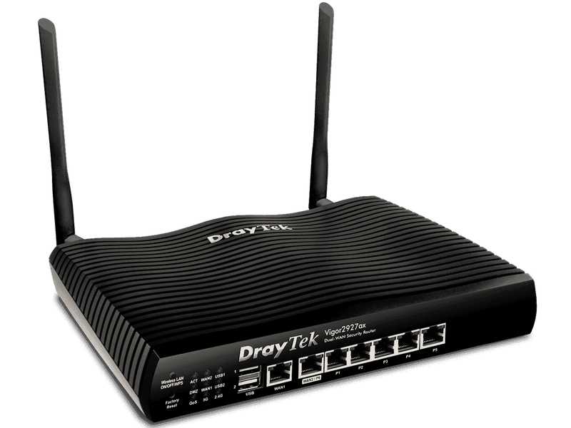 DRAYTEK VIGOR2927AC- Ruteador Inalámbrico Multi WAN con 1 puerto WAN GE RJ45, 1 puerto intercambiable LAN & WAN, 5 puertos LAN GE, 50 VPN, 2 puertos USB y WiFi AC hasta 1733 Mbps