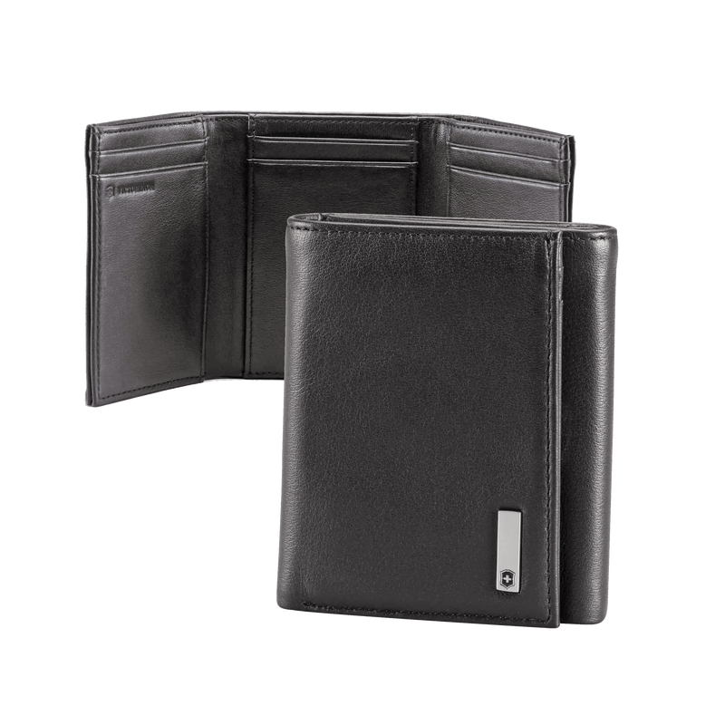 3016-3501 Cartera Athens Negra de Piel con Compartimento de Micromalla para ID. Doblable en 3 Partes con Divisor de Billetes. Pocket Wallet