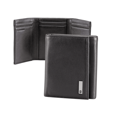 Cartera Athens Negra de Piel con Compartimento de Micromalla para ID. Doblable en 3 Partes con Divisor de Billetes. Pocket Wallet - Toer