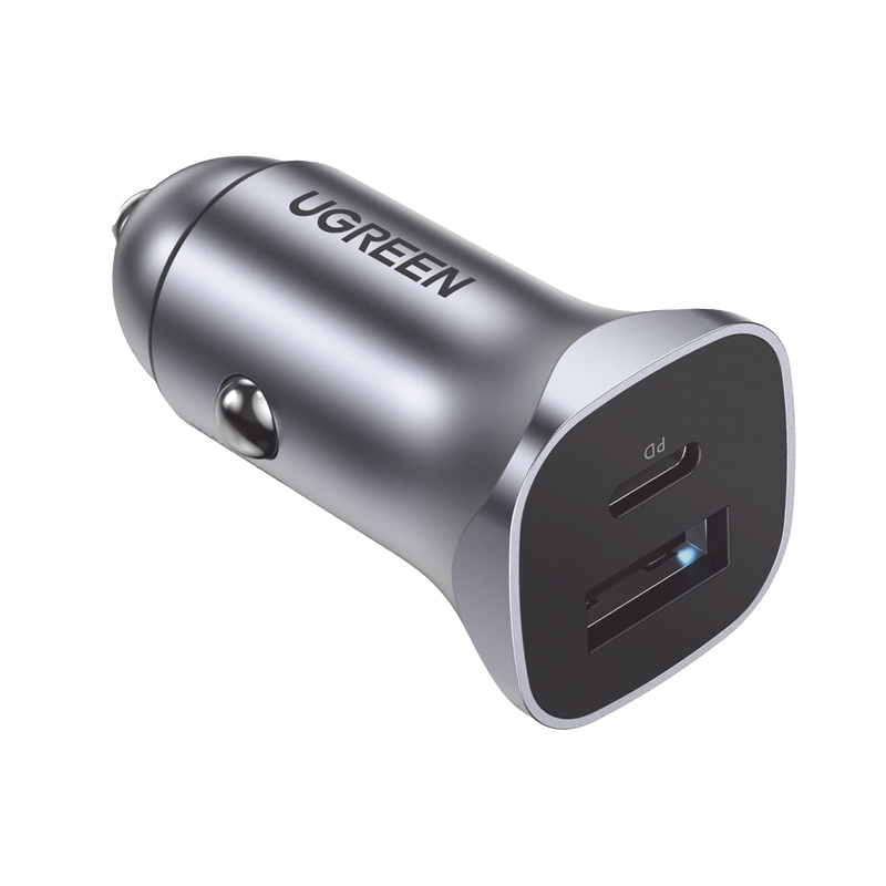 30780 Cargador de Auto 24W | Puerto USB-A y USB-C | Carga Rápida | Compatible con Vehículos de 12 y 24 VCD | PD3.0 + QC3.0 | Indicador Led | Diseño Compacto | Chip Inteligente | Caja de Aluminio.