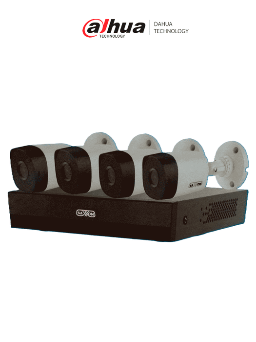 SAXXON SUA-KIT/XVR1E04-I/4-B10P-0280B - Kit de 4 Canales HDCVI/ Cámaras B10P de 1MP 720P/ Lente de 2.8mm Con Apertura de Hasta 100°/ Grabador de 4 Canales con Detección de Movimiento Inteligente/ Entradas y Salidas de Audio/