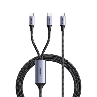 Cable USB-C a Y (USB-C & USB-C) | 1.5 Metros | Carga Rápida de hasta 100W | PD3.0 | QC4.0/3.0/2.0 | FPC | AFC | Protección Integrada| Caja de Aluminio | Nylon Trenzado | Amplia Compatibilidad | Color Negro. - Toer