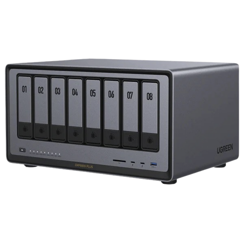 35126B NASync DXP8800 Plus | SO UGOS Pro |  Intel X86 12th Gen Intel® Core? i5 | SSD 128 GB | 8-Bahias (SATA) | 8GB DDR5 (Exp. a 32GB) | 2* M.2 SSD | 4 Puertos Thunderbolt?4 | WiFi | 1*USB3.2 Gen2, 10Gb/s | HDMI 8k.