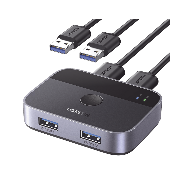 35313 Conmutador USB para Compartir 2 Puertos USB 3.0 a 2 PC Ìs | Cambio Mediante Botón | Incluye Dos Cables USB de 1.5 m | ABS | Permite que 2 Usuarios Compartan 2 Dispositivos Periféricos USB 3.0, como una impresora, un escáner, etc.