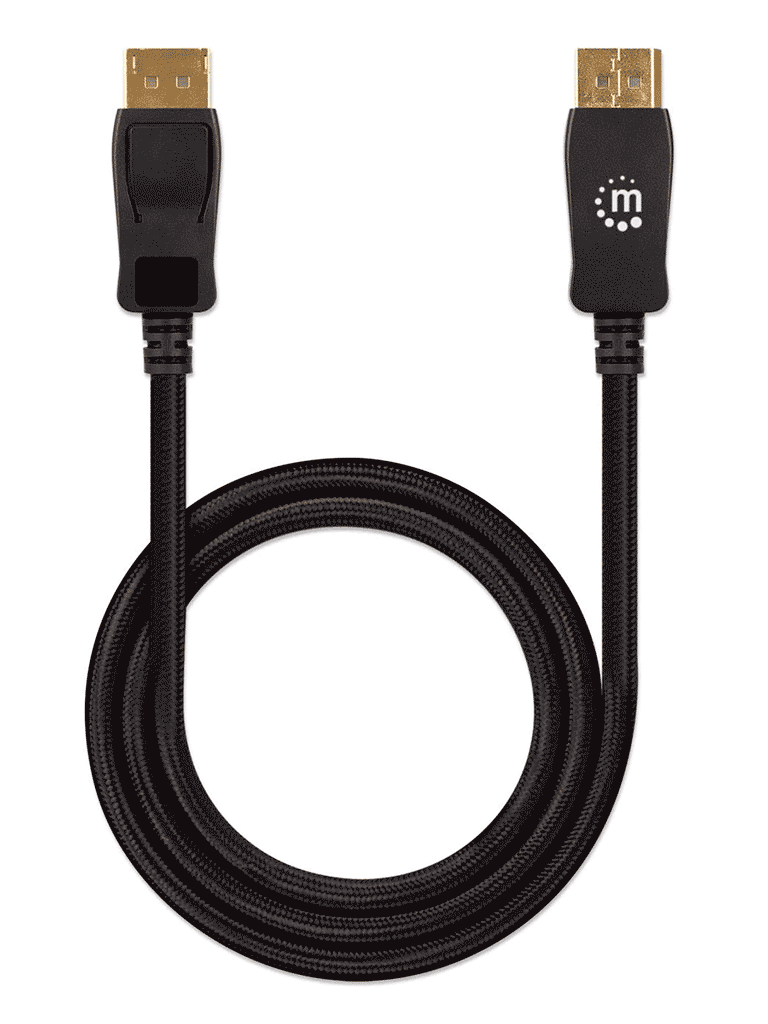 MANHATTAN - 353618 - Cable DisplayPort 8K V1.4 / DisplayPort macho a macho, 2 m (6.56 pies), compatible con 4K @ 144Hz, HDR, contactos chapados en oro, diseño anti-enredos con seguros en los conectores, negro