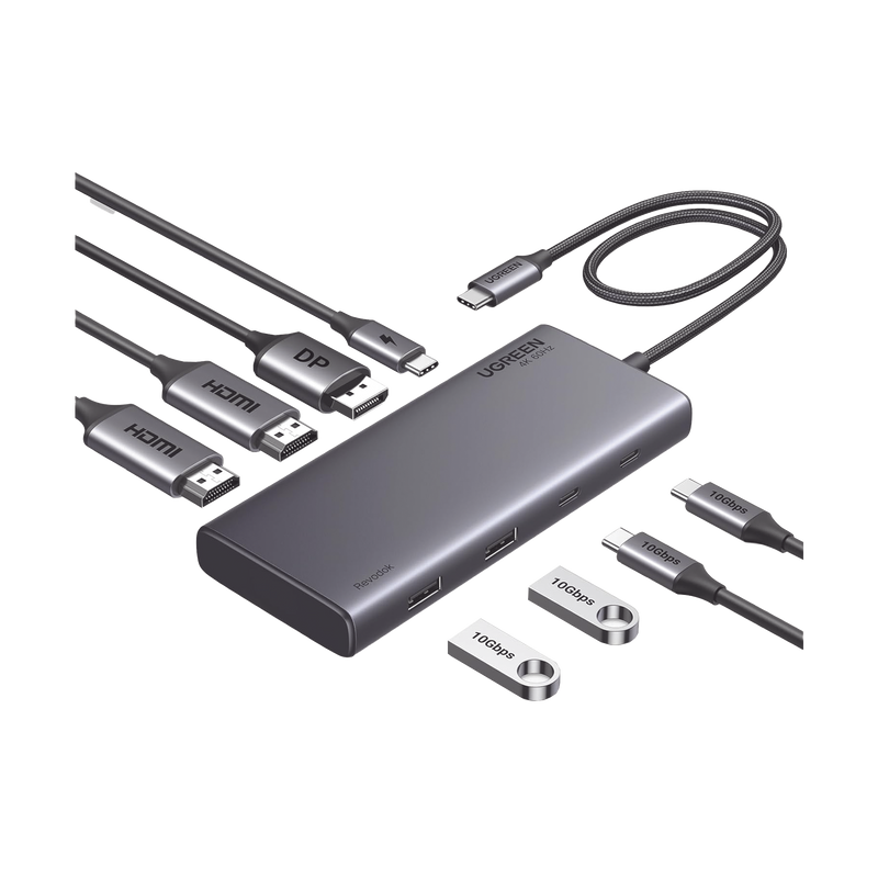35625 HUB USB-C (Docking Revodok 308) 8 en 1 | 2 Puertos HDMI 4K@60Hz | 1 Puerto DisplayPort 4K@60Hz 2 USB-A 10Gbps) | 2 USB-C (10Gbps) | USB-C PD Carga 100W | Chip de Ultima Generacion | Carcasa de Aluminio.