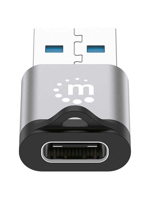 MANHATTAN - 356305 - Adaptador de USB-A a USB-C V3.2 / USB 3.2 Gen 1 Tipo-A Macho a Tipo-C Hembra, 5 Gbps, 3 A, Aluminio, Negro/Gris Espacial