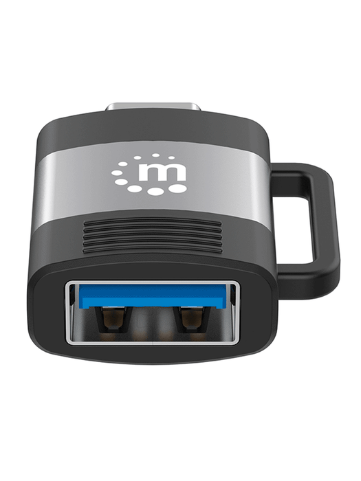 MANHATTAN - 356312 - Adaptador de USB-C a USB-A V3.2 / USB 3.2 Gen 1 Tipo-C Macho a Tipo-A Hembra, 5 Gbps, 3 A, Aluminio, Negro/Gris Espacial