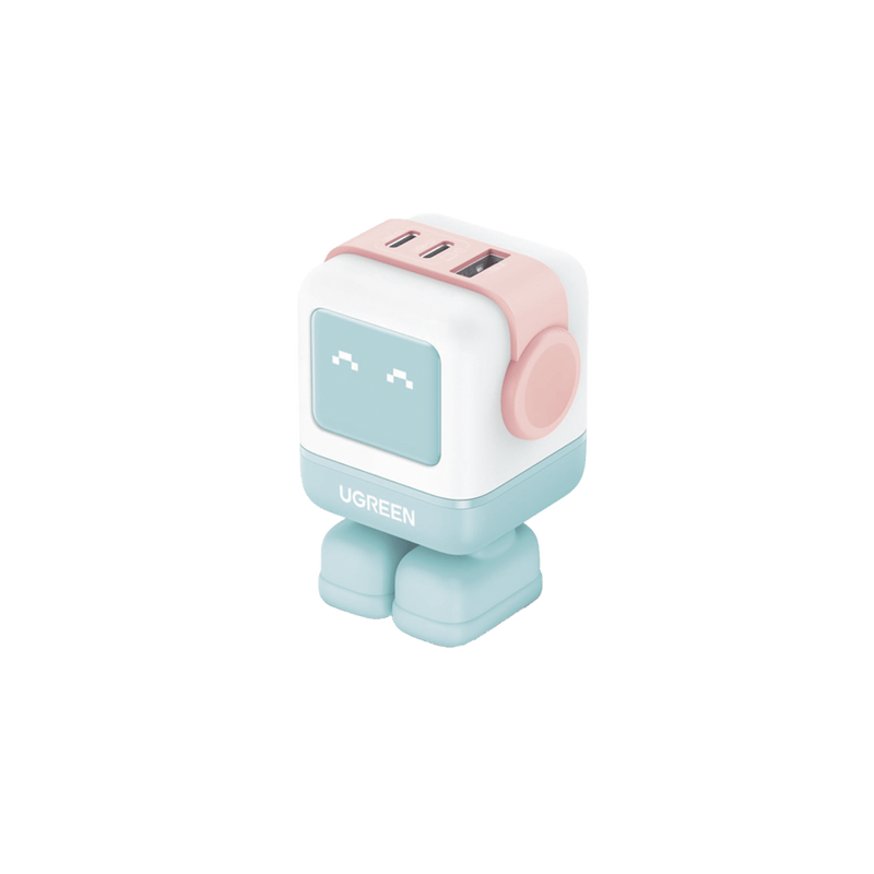 Cargador RobotGaN de 65W Serie UNO | 3 Puertos de Carga Rápida | 2 USB-C | 1 USB-A | PD 3.0 | QC 4.0 | Carga Inteligente | Tecnología GaN II | Zapato Magnético Extraíble | Carcasa Ignifuga | Pantalla LED.