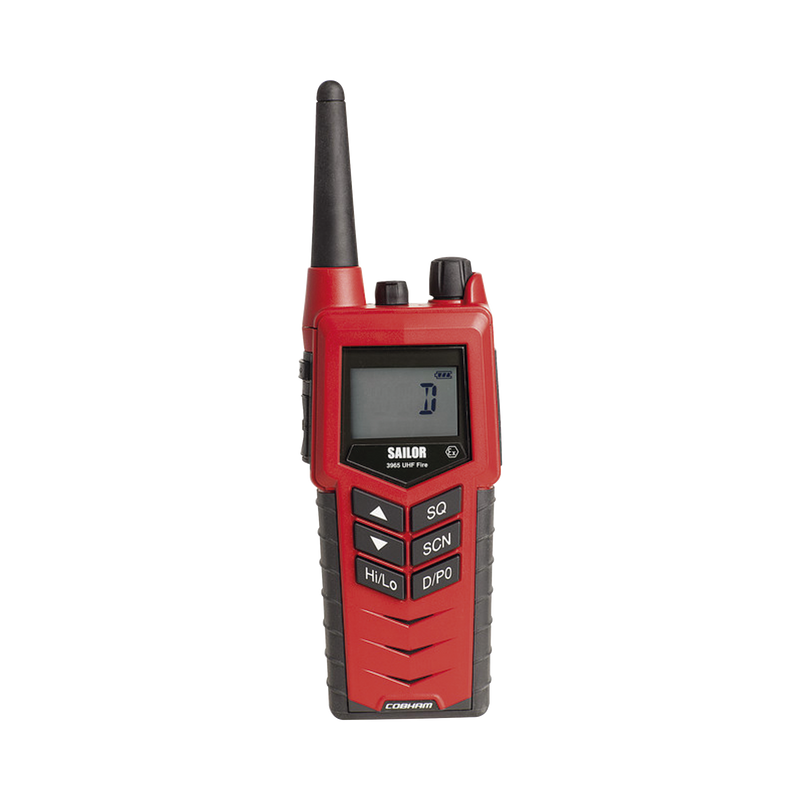 Radio Portátil SAILOR 3965 UHF para Bomberos / Aprobado MED y ATEX / Cumple SOLAS Capítulo II-2 / Resistente a Explosiones / Batería de Emergencia No Recargable / Integración con Accesorios SAILOR y de Terceros