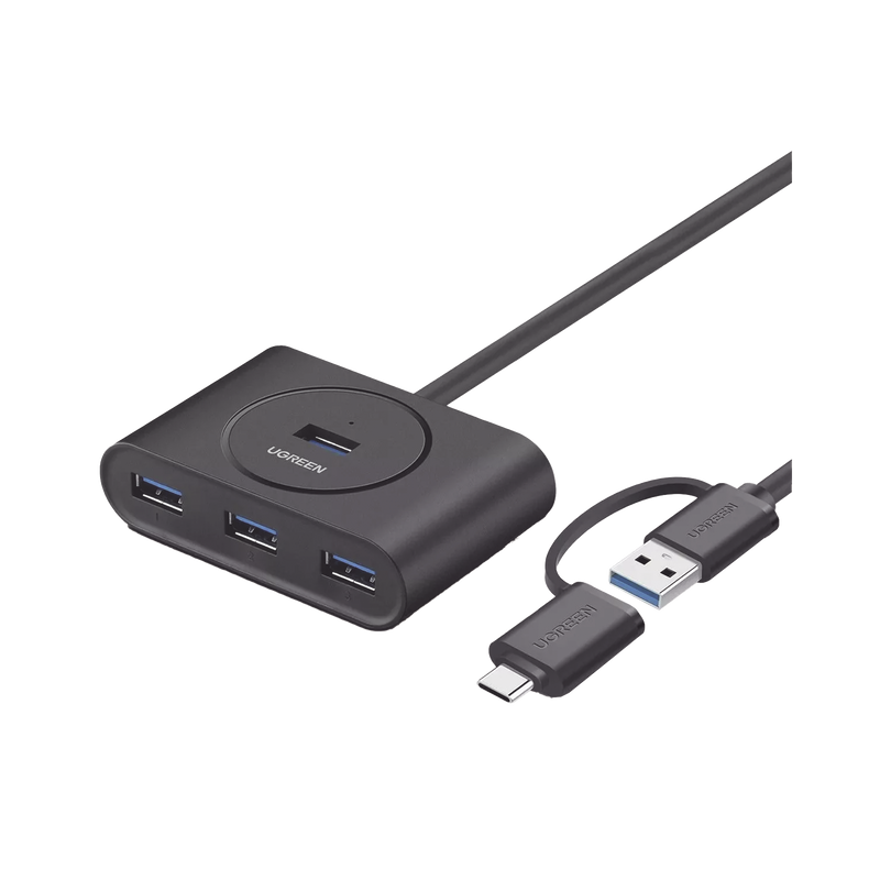 40850 HUB USB-A y C 3.0 4 en 1 | Con Conector USB-C y USB-A | 4 Puertos USB-A 3.0 (5Gbps) | Cable de 25cm | Indicador Led | Ideal para Transferencia de Datos | Entrada Micro USB para alimentar equipos de mayor consumo.
