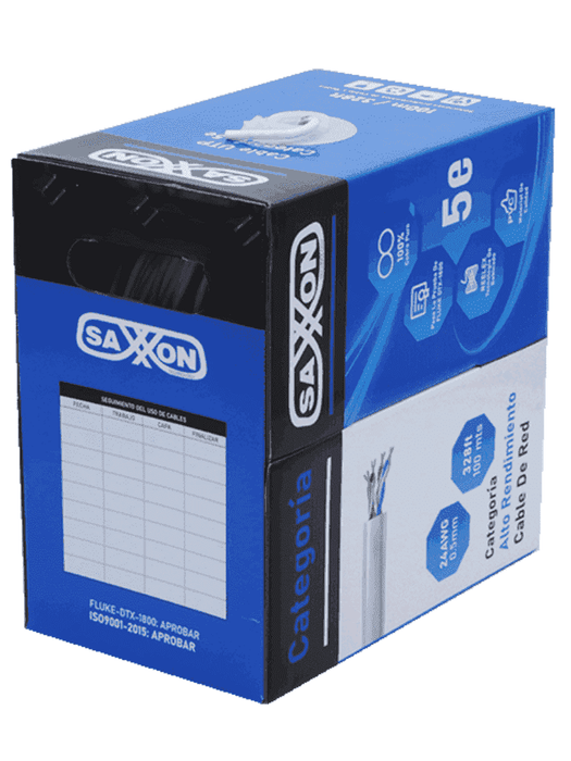 SAXXON OUTP5ECOP100BC - Bobina de Cable UTP Cat5e 100% Cobre/ 100 Metros/ Color Blanco/ Uso Interior/ 4 Pares/ Soporta Pruebas de Rendimiento/ Ideal para Cableado de Redes y Video/