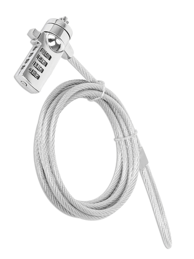 MANHATTAN - 440448 - Candado de seguridad para laptop con ranura K-slot / Candado antirrobo para laptop, combinación de 4 dígitos reconfigurable, para ranura estándar/ranura K, cable de acero de 2 m, cubierta de PVC transparente, plateado
