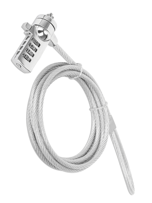 MANHATTAN - 440448 - Candado de seguridad para laptop con ranura K-slot / Candado antirrobo para laptop, combinación de 4 dígitos reconfigurable, para ranura estándar/ranura K, cable de acero de 2 m, cubierta de PVC transparente, plateado