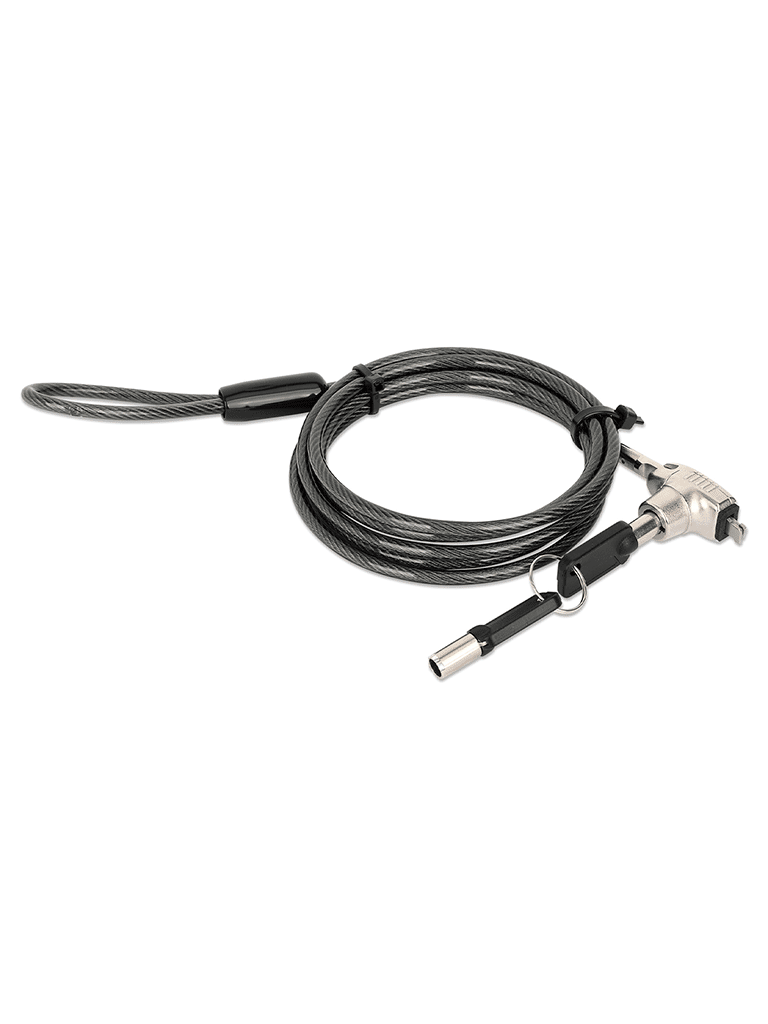 MANHATTAN - 440509 - Candado de seguridad Nano para laptop, con llave / Candado antirrobo para laptop, dos llaves incluidas, cable de acero de 1.5 m (5 pies), cubierta de PVC negra traslúcida, plateado