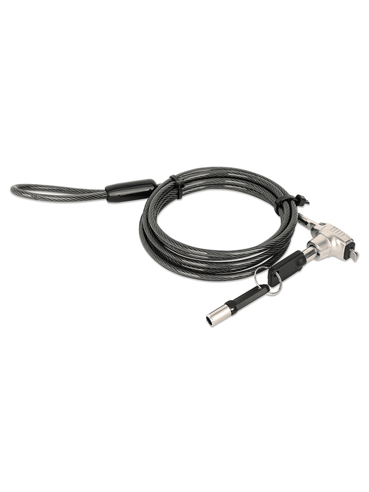 MANHATTAN - 440509 - Candado de seguridad Nano para laptop, con llave / Candado antirrobo para laptop, dos llaves incluidas, cable de acero de 1.5 m (5 pies), cubierta de PVC negra traslúcida, plateado