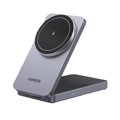 Cargador Inalámbrico 2 en 1 20W / Tecnología Qi2 15W Certificada / Carga Simultánea iPhone y AirPods / Ángulo Ajustable 70° / Diseño Plegable y Portátil / Compatibilidad Universal