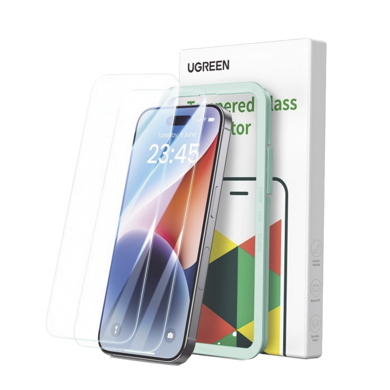 45974 Protector de pantalla UGREEN HD con marco de instalación para iPhone 16 Pro Max (paquete de 2)