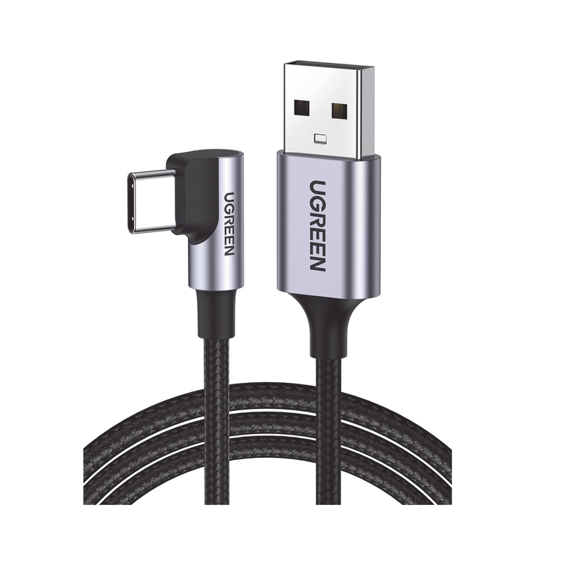 50941 Cable USB-A a USB-C | 1 Metro | Conector con Ángulo Recto de 90° | Carga Rápida de hasta 60W | 480 Mbps | PD3.0 | QC4.0/3.0/2.0 | FPC | AFC | Protección Integrada| Caja de Aluminio | Nylon Trenzado | Color Negro