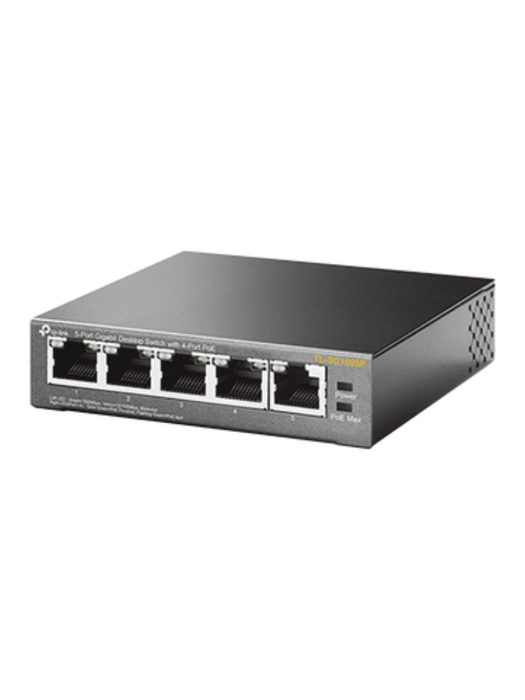 TP-LINK TL-SG1005P - Switch Escritorio No Administrable de 5 puertos 10/100/1000 Mbps, con 4 puertos PoE 802.3af/at de hasta 65 W y PoE Extendido hasta 250 metros.