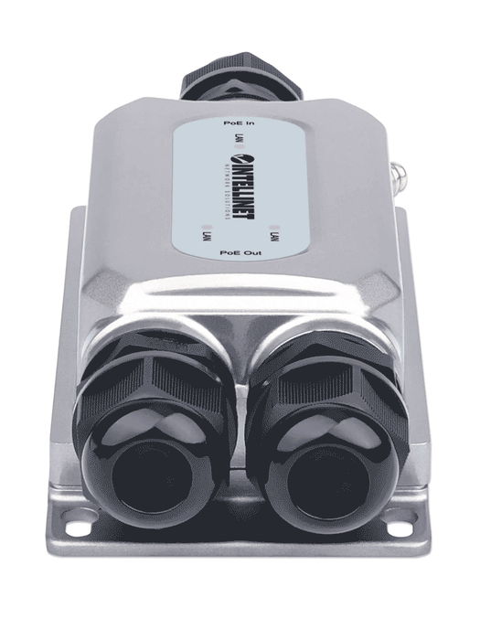 INTELLINET - 561648 - Extensor para exteriores Ultra PoE con 2 salidas Gigabit Ethernet / Dos puertos de 30 W, extiende el PoE hasta 100 m, 60 W de Presupuesto de Energía, cumple con IEEE 802.3bt/at/af, IP67 a prueba de agua, Índice IK10, Carcasa de metal