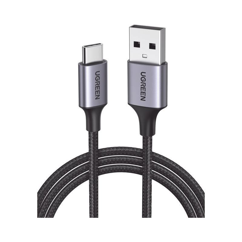 60128 Cable USB-A a USB-C | 2 Metros | Transferencia de datos de 480 Mbps | Carga Rápida | QC 4.0/3.0/2.0 | FPC | AFC | Protección Integrada | Caja de Aluminio | Nylon Trenzado | Color Negro.