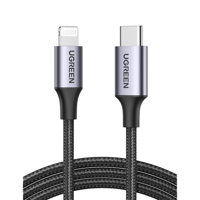Cable USB-C a Lightning | 2 Metros | Certificado MFi | Carga Rápida 60W | 480 Mbps | Conector C94 | Adecuado para iPhone, iPad y iPod | Protección Integrada | Caja de Aluminio | Nylon Trenzado | Color Negro.