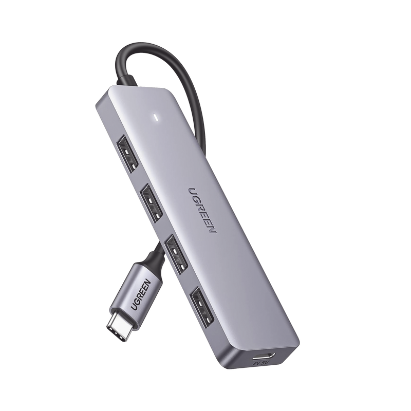 70336 HUB USB-C 3.0 4 EN 1 | 4 Puertos USB-A (5Gbps) | Carcasa ABS + PC | Soporta OTG | Luz Indicadora LED | Compatible con iPhone 15 Pro MAX) | Interfaz Niquelada | Color Gris Metalizado | Cable de 15cm.