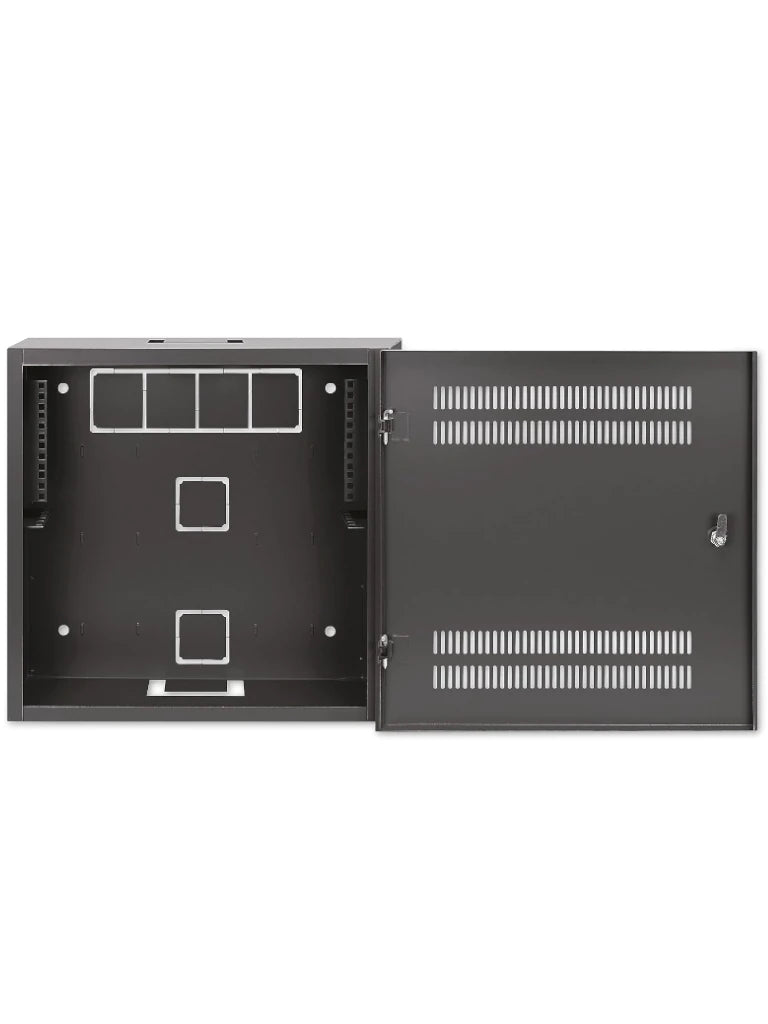 INTELLINET 713689 - Gabinete mural 19" de tamaño reducido / Caja delgada que ahorra espacio con sólo 17.0 cm de profundidad, 4U de rieles horizontales y 2U de rieles verticales / Negro