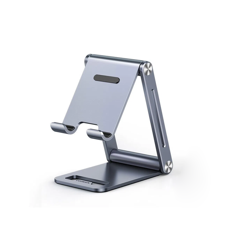 80708 Soporte para Teléfono Celular de Aluminio | Angulo Ajustable | Amplia Compatibilidad con dispositivos de 4.7 a 7.9 | Antideslizante | Antiarañazos | Plegable | Color Gris.