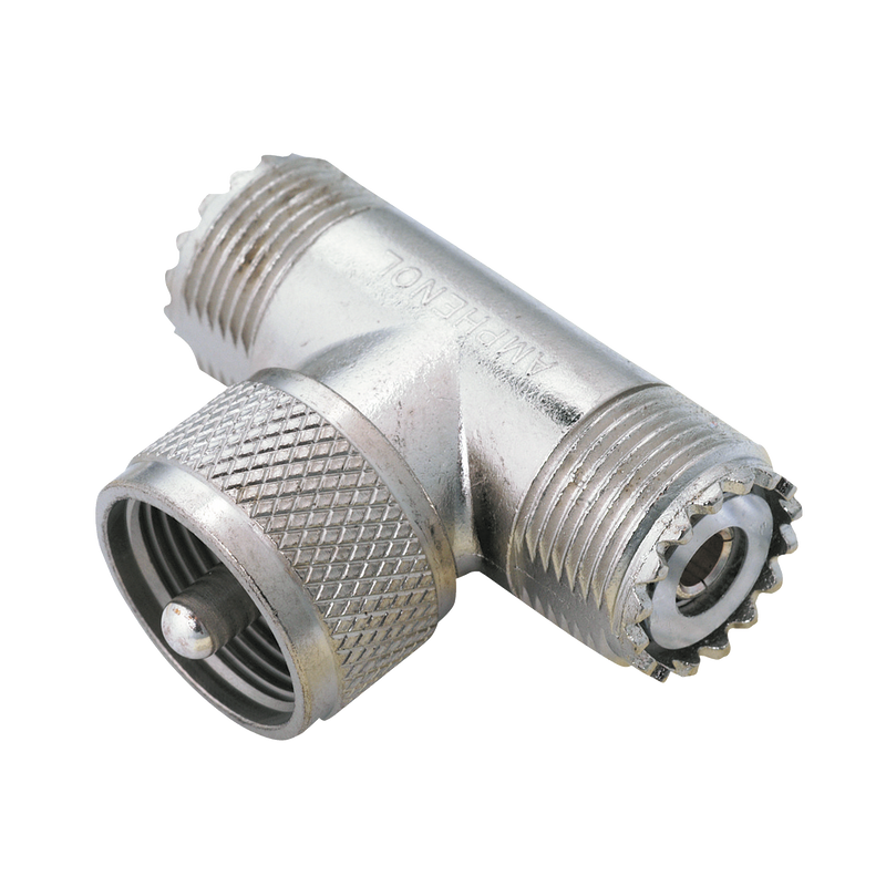 Adaptador en T AMPHENOL, de UHF Macho (PL-259) a Doble UHF Hembra (SO-239) para WP-629, WP-639, WP-641.