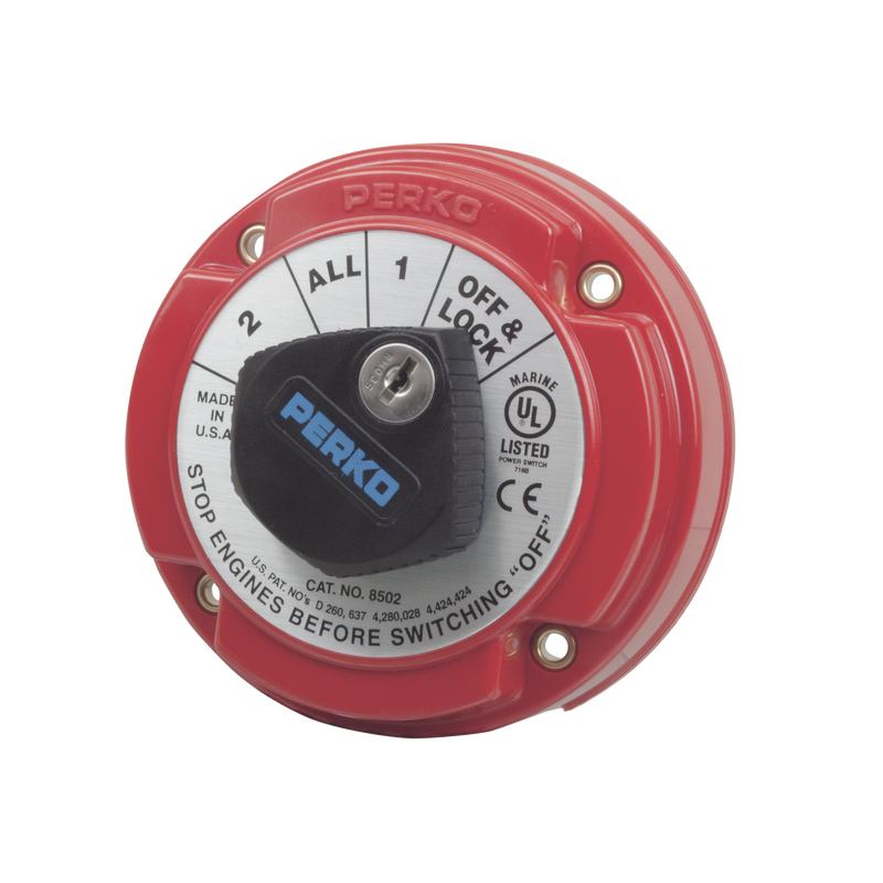 8502DP Switch Selector de Batería de Servicio Mediano con Bloqueo por Medio de Llave, para Sistemas Eléctricos Marinos