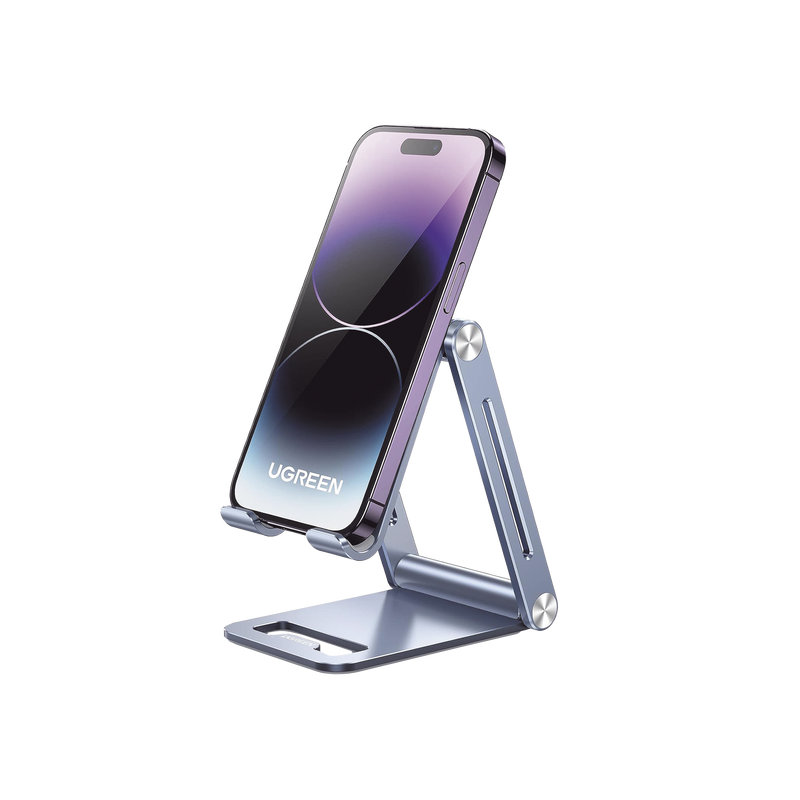 90461 Soporte para Teléfono Celular de Aluminio / Angulo Ajustable / Amplia Compatibilidad con dispositivos de 4.7 a 7.9 / Antideslizante / Antiarañazos / Plegable / Color Azul