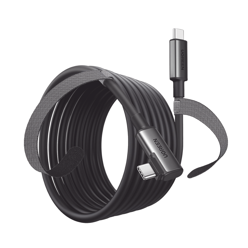 90629 Cable USB-C a USB-C (Cable Link) | 5 metros (16 pies) |  Transferencia de Alta Velocidad | Carga Rápida | Un Extremo Angulado | Caja de Aluminio | Nylon Trenzado.
