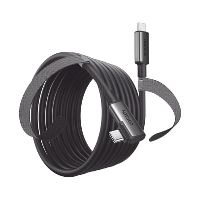 Cable USB-C a USB-C (Cable Link) | 5 metros (16 pies) |  Transferencia de Alta Velocidad | Carga Rápida | Un Extremo Angulado | Caja de Aluminio | Nylon Trenzado. - Toer