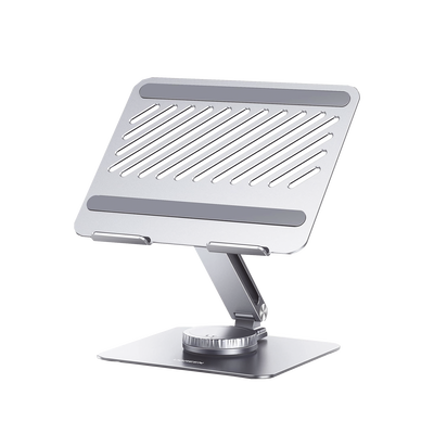 Soporte Giratorio de Aluminio para Laptop | Giratorio 360° | Función de Bloqueo | Soporta Laptops de 10 a 17.3''| Capacidad de Carga 5Kg | Excelente Estabilidad | Diseño Ergonómico | Altura y Angulo Ajustable | Plegable y Port&amp - Toer
