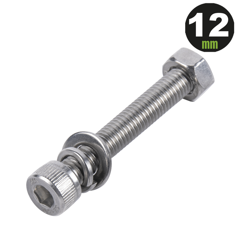 950-5080-124 1 Tornillo Allen Milimétrico de Acero Inoxidable  M8-1.25 x 12/ Con 1 Tuerca, 1 Arandela de Presión y 1 Plana / Para Montajes de Módulos Foto Voltaicos .