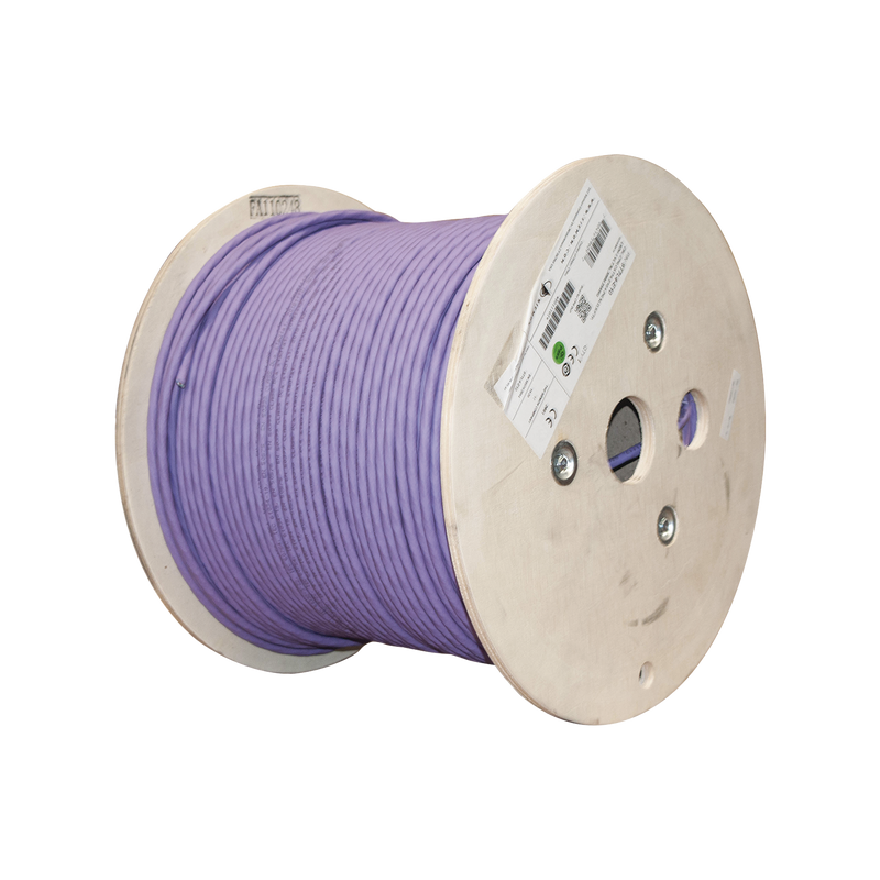 9T7L4-E10 Bobina de Cable Blindado S/FTP de 4 pares, Cat7A, Inmune a Ruido e Interferencias, LS0H (Bajo humo, Cero Halógenos), Color Violeta, 305 m