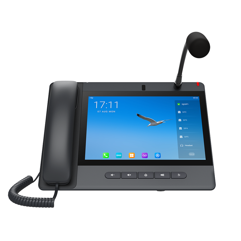 A320I Teléfono IP Android 9.0 Empresarial para voceo 20 líneas SIP, pantalla táctil, Wi-Fi y Bluetooth, PoE, Voceo/ Musica por Multicast, puertos Gigabit, soporta recepción de video.