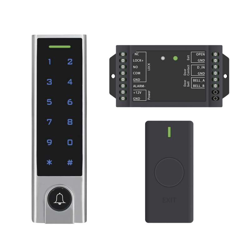 ACCESSK8 Mini Controlador de Acceso con Teclado Inalámbrico / Cuenta con Botón de Salida Inalámbrico / Soporta Tarjeta y Contraseña / Cuenta con Botón de Timbre