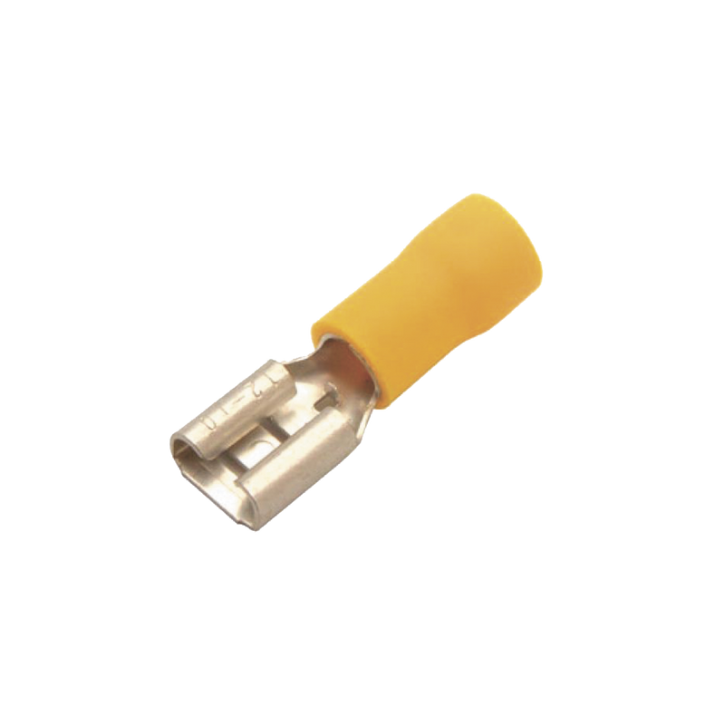 Terminal tipo hembra aislada 0.250 / 12 - 10 AWG / Amarillo / Para baterías con terminal F1 / Paquete de 25 piezas.