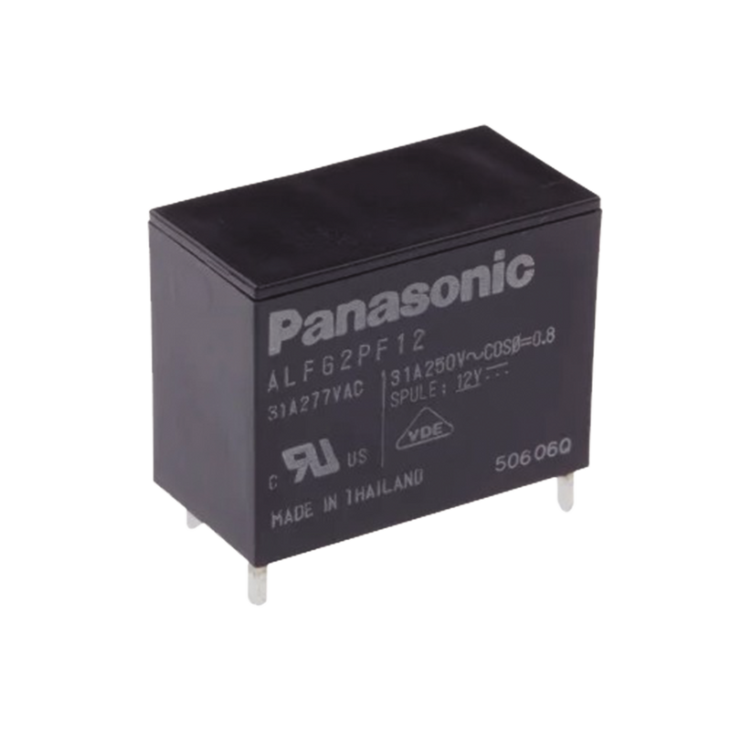 Relevador de 4 pines para tarjetas impresas Through-Hole de 12 Vcc, 31 Amp.