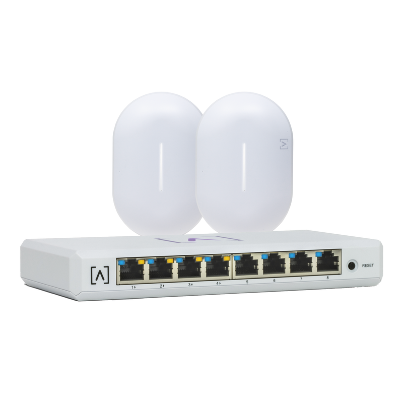 ALTA-S8-KIT-2 Kit de lanzamiento Alta Labs: Incluye: 1 Switch PoE S8-POE / 2 Puntos de Acceso WiFi 6 AP6 Bloqueo de Contenido / Administración en la Nube/App Gratuita / Compatible con la Plataforma Purple